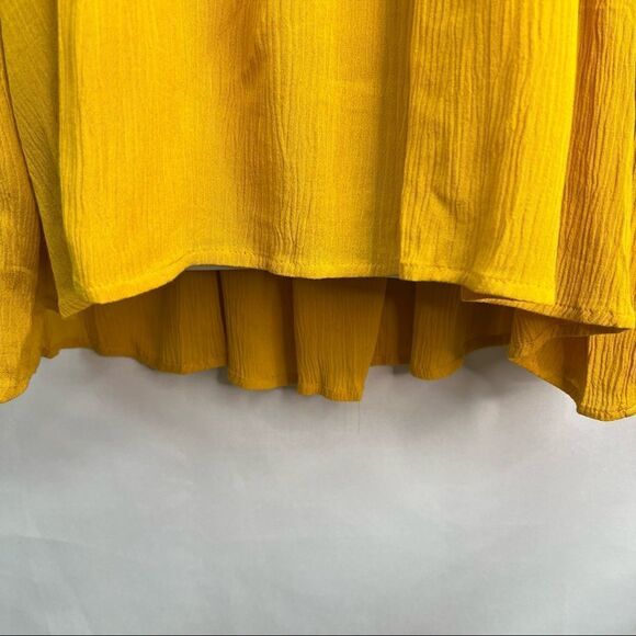Adiva Mustard Gold Ruffled Boho Long sleeve tunic gauze top - Picture 7 of 16